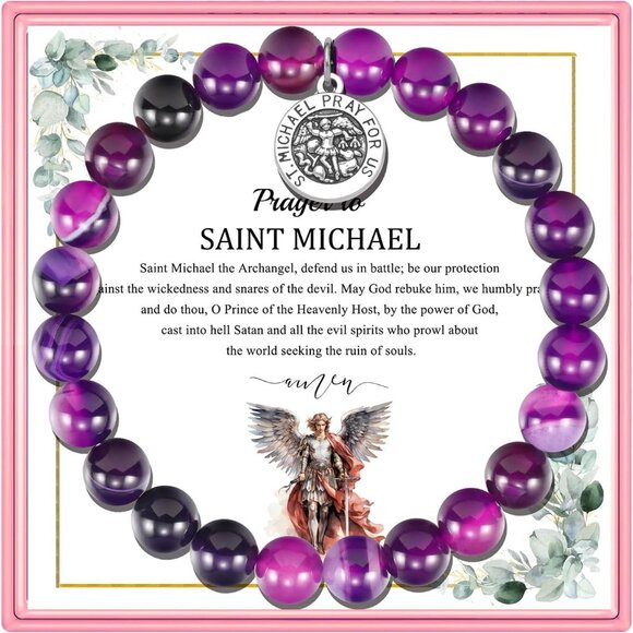 Catholic Amethyst Bracelet Guardian Angel Protection Jewelry for Women - Picture 1 of 7